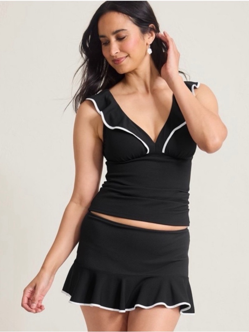 Tommy Bahama Black & White Ruffle Tankini with Skirt